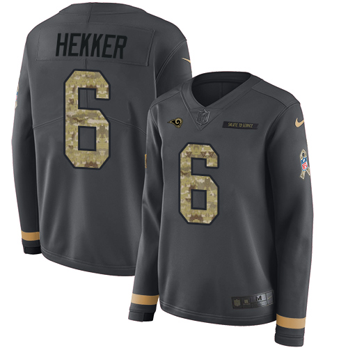 Nike Rams #6 Johnny Hekker Anthracite Salute to Service Women's Stitched NFL Limited Therma Long Sleeve Jersey Nike Rams #6 Johnny Hekker Anthracite Salute to Service Women's Stitched NFL Limited Therma Long Sleeve Jersey