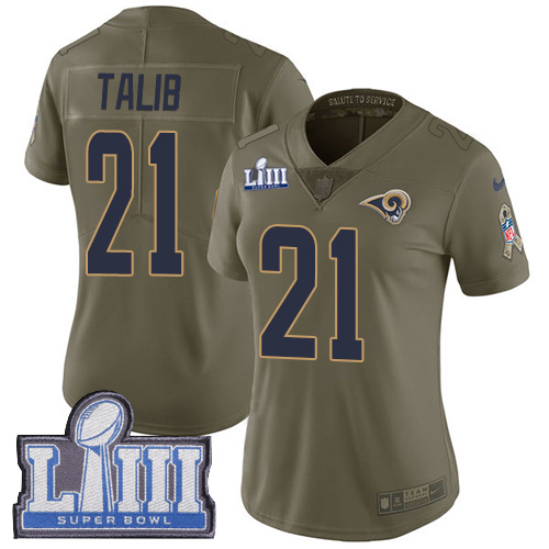 Nike Rams #21 Aqib Talib Olive Super Bowl LIII Bound Women's Stitched NFL Limited 2017 Salute to Service Jersey Nike Rams #21 Aqib Talib Olive Super Bowl LIII Bound Women's Stitched NFL Limited 2017 Salute to Service Jersey