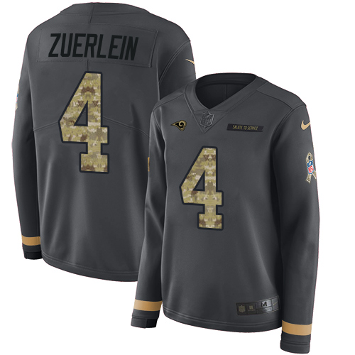 Nike Rams #4 Greg Zuerlein Anthracite Salute to Service Women's Stitched NFL Limited Therma Long Sleeve Jersey Nike Rams #4 Greg Zuerlein Anthracite Salute to Service Women's Stitched NFL Limited Therma Long Sleeve Jersey