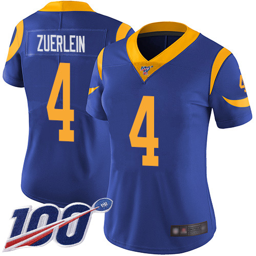 Nike Rams #4 Greg Zuerlein Royal Blue Alternate Women's Stitched NFL 100th Season Vapor Limited Jersey Nike Rams #4 Greg Zuerlein Royal Blue Alternate Women's Stitched NFL 100th Season Vapor Limited Jersey