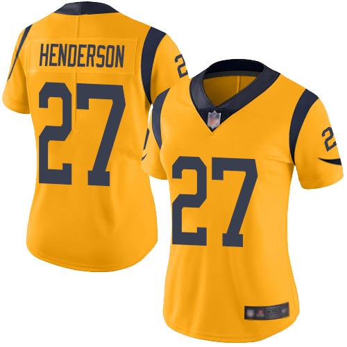 Nike Rams #27 Darrell Henderson Gold Women's Stitched NFL Limited Rush Jersey Nike Rams #27 Darrell Henderson Gold Women's Stitched NFL Limited Rush Jersey