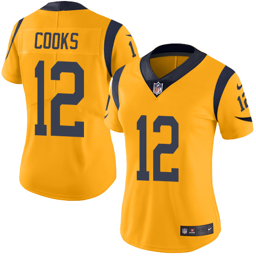 Nike Rams #12 Brandin Cooks Gold Women's Stitched NFL Limited Rush Jersey Nike Rams #12 Brandin Cooks Gold Women's Stitched NFL Limited Rush Jersey