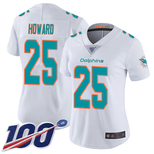 Nike Dolphins #25 Xavien Howard White Women's Stitched NFL 100th Season Vapor Limited Jersey Nike Dolphins #25 Xavien Howard White Women's Stitched NFL 100th Season Vapor Limited Jersey