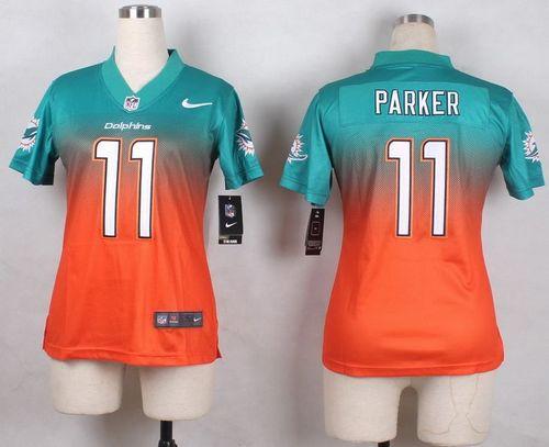 Nike Dolphins #11 DeVante Parker Aqua Green/Orange Women's Stitched NFL Elite Fadeaway Fashion Jersey Nike Dolphins #11 DeVante Parker Aqua Green/Orange Women's Stitched NFL Elite Fadeaway Fashion Jersey