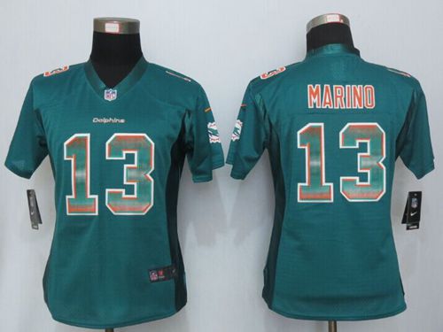Nike Dolphins #13 Dan Marino Aqua Green Team Color Women's Stitched NFL Elite Strobe Jersey Nike Dolphins #13 Dan Marino Aqua Green Team Color Women's Stitched NFL Elite Strobe Jersey