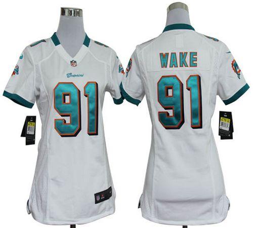 Nike Dolphins #91 Cameron Wake White Women's Stitched NFL Elite Jersey Nike Dolphins #91 Cameron Wake White Women's Stitched NFL Elite Jersey