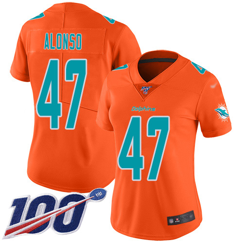 Nike Dolphins #47 Kiko Alonso Orange Women's Stitched NFL Limited Inverted Legend 100th Season Jersey Nike Dolphins #47 Kiko Alonso Orange Women's Stitched NFL Limited Inverted Legend 100th Season Jersey