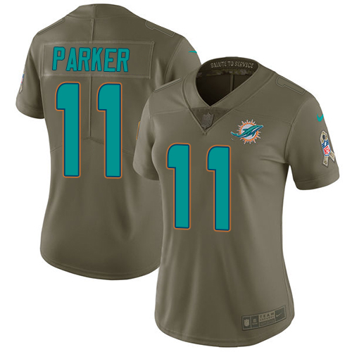 Nike Dolphins #11 DeVante Parker Olive Women's Stitched NFL Limited 2017 Salute to Service Jersey Nike Dolphins #11 DeVante Parker Olive Women's Stitched NFL Limited 2017 Salute to Service Jersey