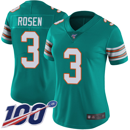 Nike Dolphins #3 Josh Rosen Aqua Green Alternate Women's Stitched NFL 100th Season Vapor Limited Jersey Nike Dolphins #3 Josh Rosen Aqua Green Alternate Women's Stitched NFL 100th Season Vapor Limited Jersey