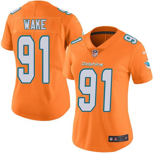 Nike Dolphins #91 Cameron Wake Orange Women's Stitched NFL Limited Rush Jersey Nike Dolphins #91 Cameron Wake Orange Women's Stitched NFL Limited Rush Jersey