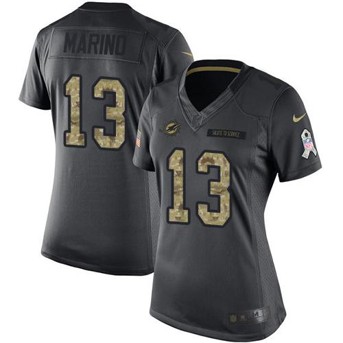 Nike Dolphins #13 Dan Marino Black Women's Stitched NFL Limited 2016 Salute to Service Jersey Nike Dolphins #13 Dan Marino Black Women's Stitched NFL Limited 2016 Salute to Service Jersey