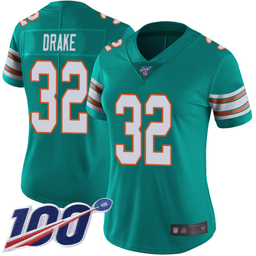 Nike Dolphins #32 Kenyan Drake Aqua Green Alternate Women's Stitched NFL 100th Season Vapor Limited Jersey Nike Dolphins #32 Kenyan Drake Aqua Green Alternate Women's Stitched NFL 100th Season Vapor Limited Jersey