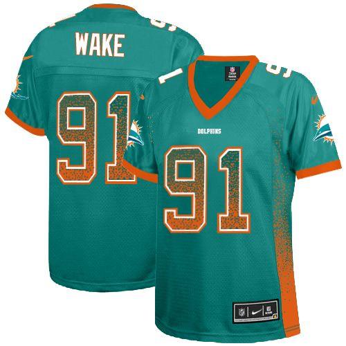 Nike Dolphins #91 Cameron Wake Aqua Green Team Color Women's Stitched NFL Elite Drift Fashion Jersey Nike Dolphins #91 Cameron Wake Aqua Green Team Color Women's Stitched NFL Elite Drift Fashion Jersey