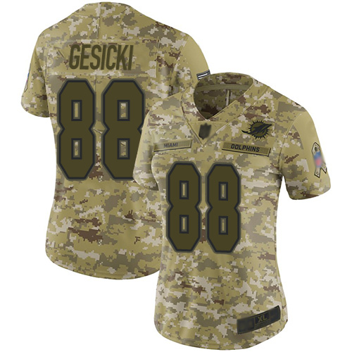 Nike Dolphins #88 Mike Gesicki Camo Women's Stitched NFL Limited 2018 Salute to Service Jersey Nike Dolphins #88 Mike Gesicki Camo Women's Stitched NFL Limited 2018 Salute to Service Jersey