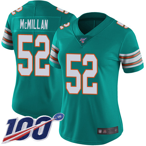 Nike Dolphins #52 Raekwon McMillan Aqua Green Alternate Women's Stitched NFL 100th Season Vapor Limited Jersey Nike Dolphins #52 Raekwon McMillan Aqua Green Alternate Women's Stitched NFL 100th Season Vapor Limited Jersey