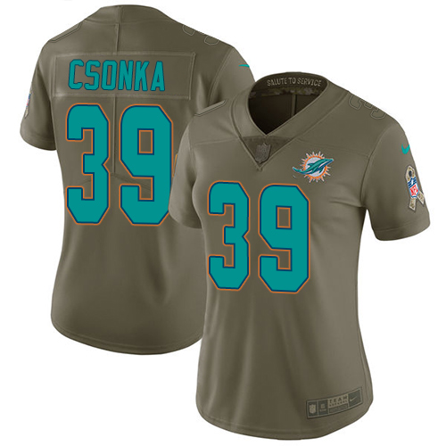 Nike Dolphins #39 Larry Csonka Olive Women's Stitched NFL Limited 2017 Salute to Service Jersey Nike Dolphins #39 Larry Csonka Olive Women's Stitched NFL Limited 2017 Salute to Service Jersey
