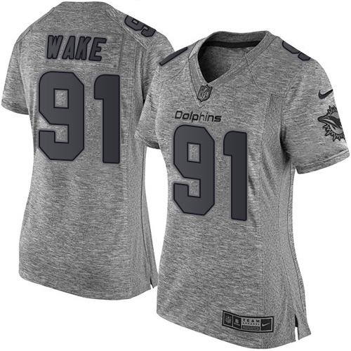 Nike Dolphins #91 Cameron Wake Gray Women's Stitched NFL Limited Gridiron Gray Jersey Nike Dolphins #91 Cameron Wake Gray Women's Stitched NFL Limited Gridiron Gray Jersey