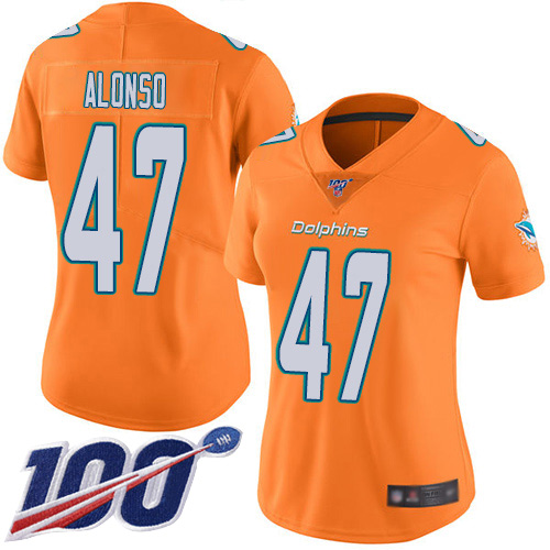 Nike Dolphins #47 Kiko Alonso Orange Women's Stitched NFL Limited Rush 100th Season Jersey Nike Dolphins #47 Kiko Alonso Orange Women's Stitched NFL Limited Rush 100th Season Jersey