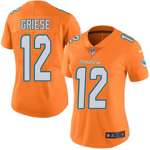 Nike Dolphins #12 Bob Griese Orange Women's Stitched NFL Limited Rush Jersey Nike Dolphins #12 Bob Griese Orange Women's Stitched NFL Limited Rush Jersey