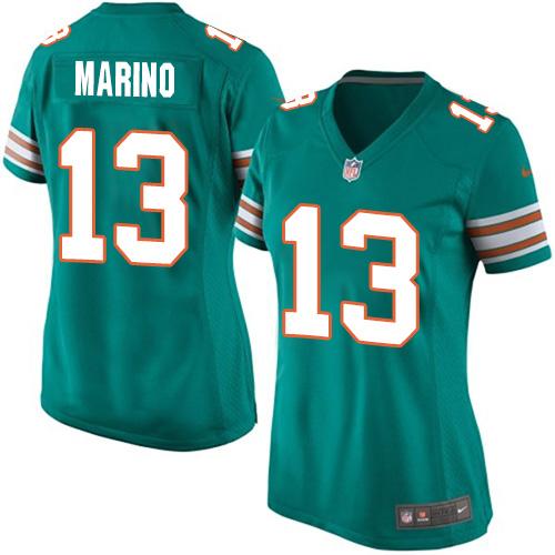 Nike Dolphins #13 Dan Marino Aqua Green Alternate Women's Stitched NFL Elite Jersey Nike Dolphins #13 Dan Marino Aqua Green Alternate Women's Stitched NFL Elite Jersey