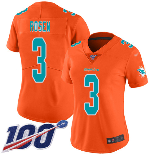 Nike Dolphins #3 Josh Rosen Orange Women's Stitched NFL Limited Inverted Legend 100th Season Jersey Nike Dolphins #3 Josh Rosen Orange Women's Stitched NFL Limited Inverted Legend 100th Season Jersey