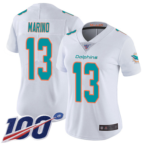 Nike Dolphins #13 Dan Marino White Women's Stitched NFL 100th Season Vapor Limited Jersey Nike Dolphins #13 Dan Marino White Women's Stitched NFL 100th Season Vapor Limited Jersey