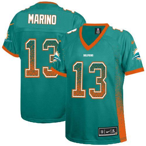 Nike Dolphins #13 Dan Marino Aqua Green Team Color Women's Stitched NFL Elite Drift Fashion Jersey Nike Dolphins #13 Dan Marino Aqua Green Team Color Women's Stitched NFL Elite Drift Fashion Jersey