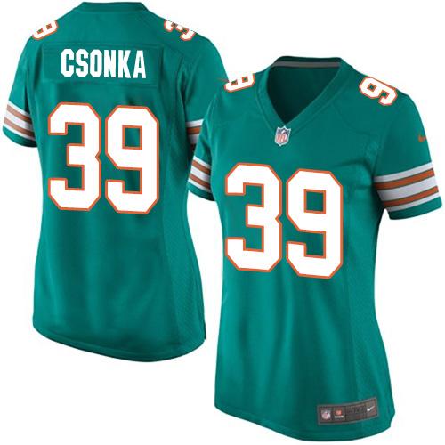 Nike Dolphins #39 Larry Csonka Aqua Green Alternate Women's Stitched NFL Elite Jersey Nike Dolphins #39 Larry Csonka Aqua Green Alternate Women's Stitched NFL Elite Jersey