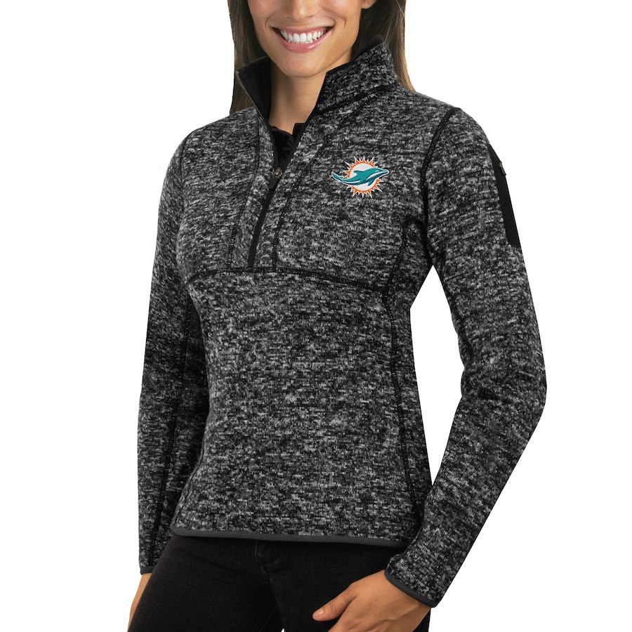 Miami Dolphins Antigua Women's Fortune Half-Zip Sweater Heather Black Miami Dolphins Antigua Women's Fortune Half-Zip Sweater Heather Black