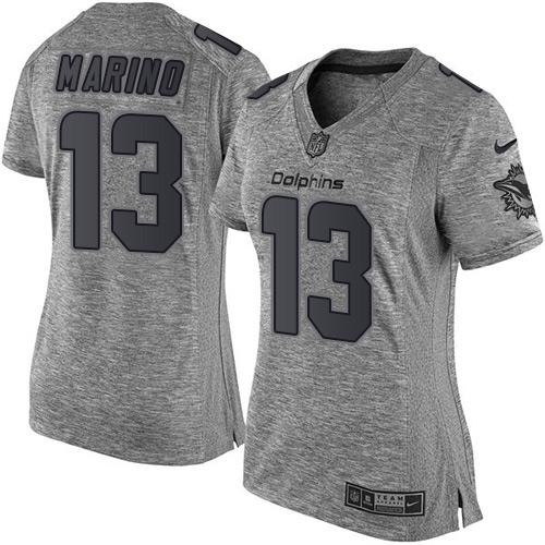 Nike Dolphins #13 Dan Marino Gray Women's Stitched NFL Limited Gridiron Gray Jersey Nike Dolphins #13 Dan Marino Gray Women's Stitched NFL Limited Gridiron Gray Jersey
