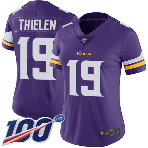 Nike Vikings #19 Adam Thielen Purple Team Color Women's Stitched NFL 100th Season Vapor Limited Jersey Nike Vikings #19 Adam Thielen Purple Team Color Women's Stitched NFL 100th Season Vapor Limited Jersey
