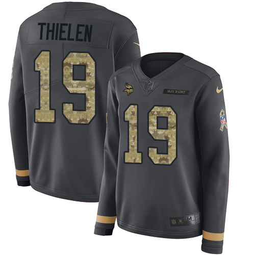 Nike Vikings #19 Adam Thielen Anthracite Salute to Service Women's Stitched NFL Limited Therma Long Sleeve Jersey Nike Vikings #19 Adam Thielen Anthracite Salute to Service Women's Stitched NFL Limited Therma Long Sleeve Jersey