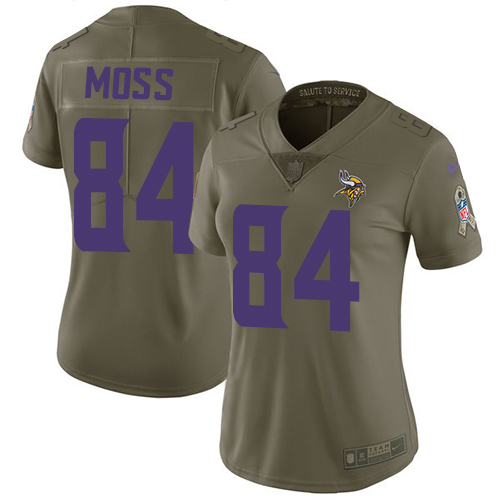 Nike Vikings #84 Randy Moss Olive Women's Stitched NFL Limited 2017 Salute to Service Jersey Nike Vikings #84 Randy Moss Olive Women's Stitched NFL Limited 2017 Salute to Service Jersey