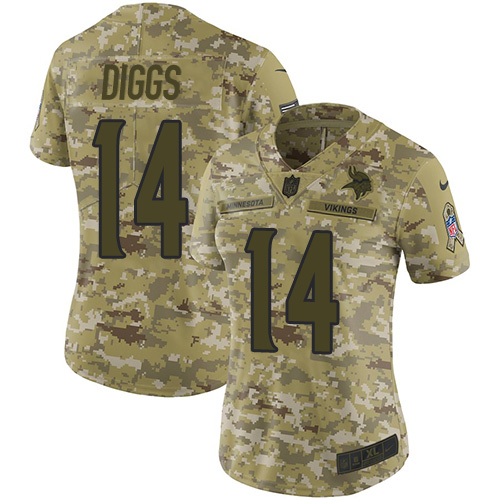 Nike Vikings #14 Stefon Diggs Camo Women's Stitched NFL Limited 2018 Salute to Service Jersey Nike Vikings #14 Stefon Diggs Camo Women's Stitched NFL Limited 2018 Salute to Service Jersey
