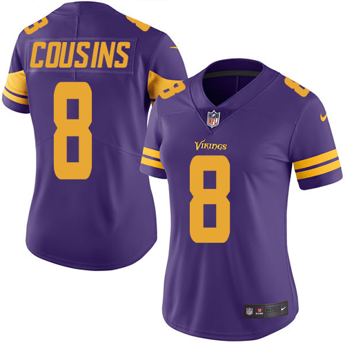 Nike Vikings #8 Kirk Cousins Purple Women's Stitched NFL Limited Rush Jersey Nike Vikings #8 Kirk Cousins Purple Women's Stitched NFL Limited Rush Jersey