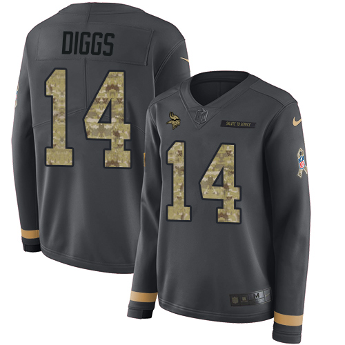 Nike Vikings #14 Stefon Diggs Anthracite Salute to Service Women's Stitched NFL Limited Therma Long Sleeve Jersey Nike Vikings #14 Stefon Diggs Anthracite Salute to Service Women's Stitched NFL Limited Therma Long Sleeve Jersey