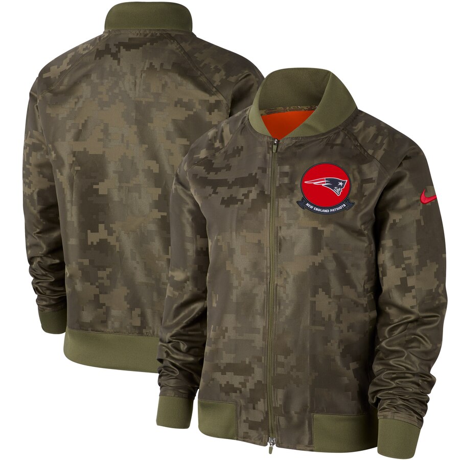 Women's New England Patriots Nike Olive 2019 Salute to Service Full-Zip Bomber Jacket Women's New England Patriots Nike Olive 2019 Salute to Service Full-Zip Bomber Jacket