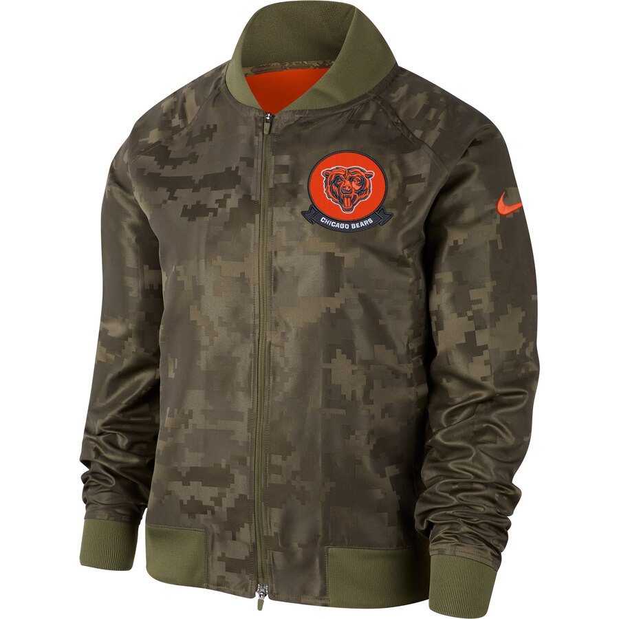 Women's Chicago Bears Nike Olive 2019 Salute to Service Full-Zip Bomber Jacket Women's Chicago Bears Nike Olive 2019 Salute to Service Full-Zip Bomber Jacket