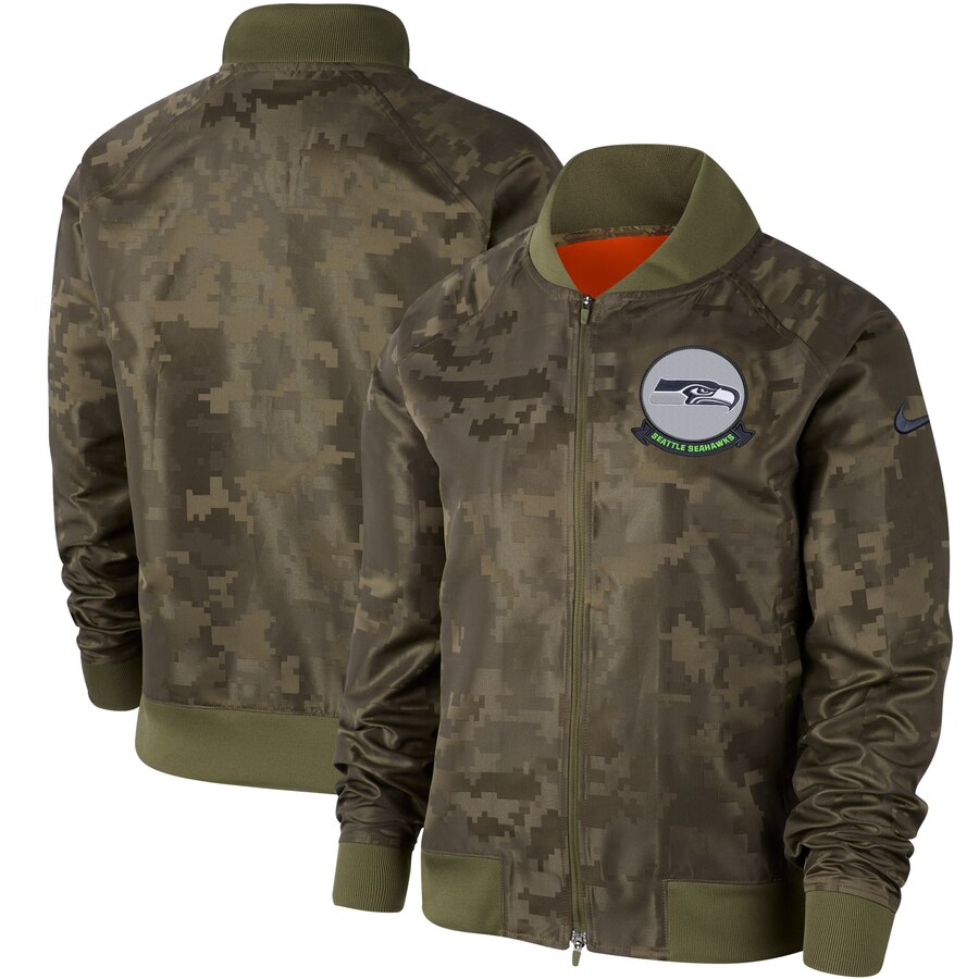 Women's Seattle Seahawks Nike Olive 2019 Salute to Service Full-Zip Bomber Jacket Women's Seattle Seahawks Nike Olive 2019 Salute to Service Full-Zip Bomber Jacket
