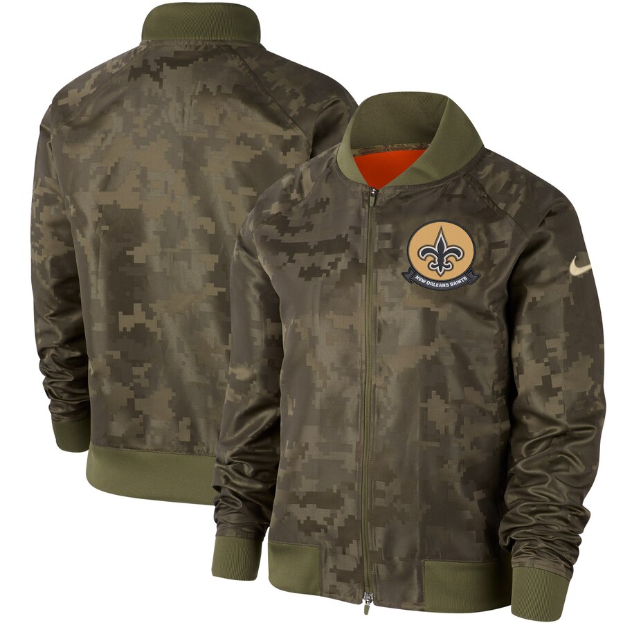 Women's New Orleans Saints Nike Olive 2019 Salute to Service Full-Zip Bomber Jacket Women's New Orleans Saints Nike Olive 2019 Salute to Service Full-Zip Bomber Jacket