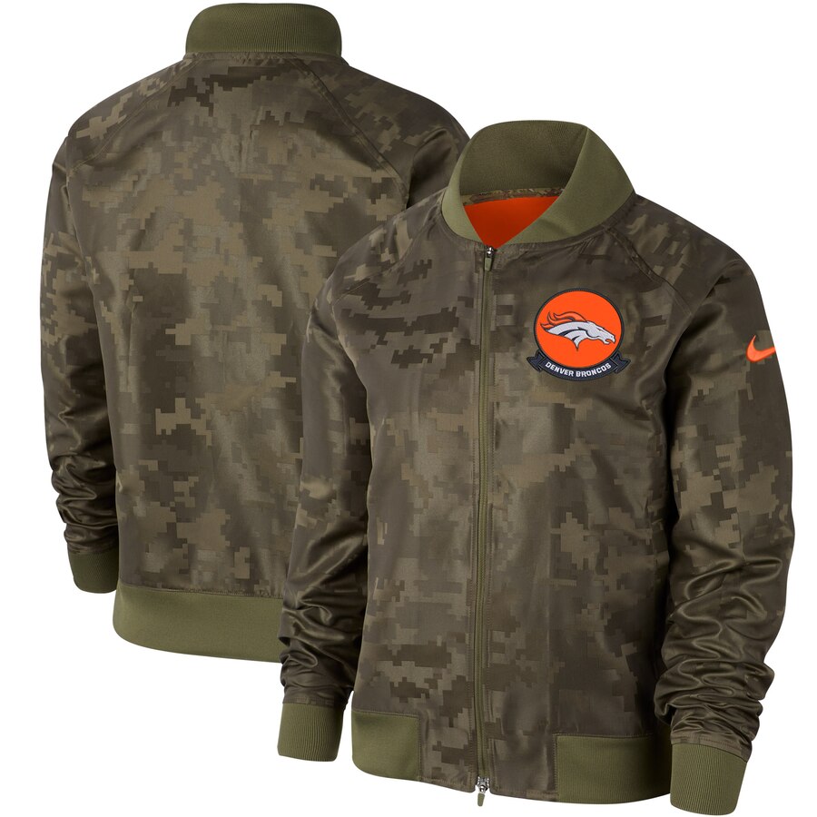 Women's Denver Broncos Nike Olive 2019 Salute to Service Full-Zip Bomber Jacket Women's Denver Broncos Nike Olive 2019 Salute to Service Full-Zip Bomber Jacket