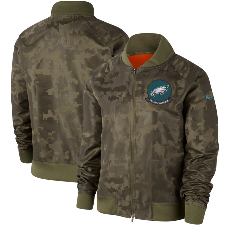 Women's Philadelphia Eagles Nike Olive 2019 Salute to Service Full-Zip Bomber Jacket Women's Philadelphia Eagles Nike Olive 2019 Salute to Service Full-Zip Bomber Jacket