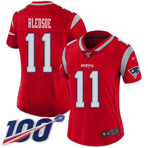 Nike Patriots #11 Drew Bledsoe Red Women's Stitched NFL Limited Inverted Legend 100th Season Jersey Nike Patriots #11 Drew Bledsoe Red Women's Stitched NFL Limited Inverted Legend 100th Season Jersey
