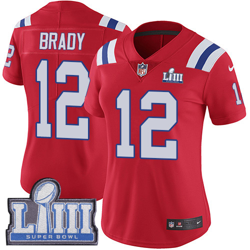 Nike Patriots #12 Tom Brady Red Alternate Super Bowl LIII Bound Women's Stitched NFL Vapor Untouchable Limited Jersey Nike Patriots #12 Tom Brady Red Alternate Super Bowl LIII Bound Women's Stitched NFL Vapor Untouchable Limited Jersey
