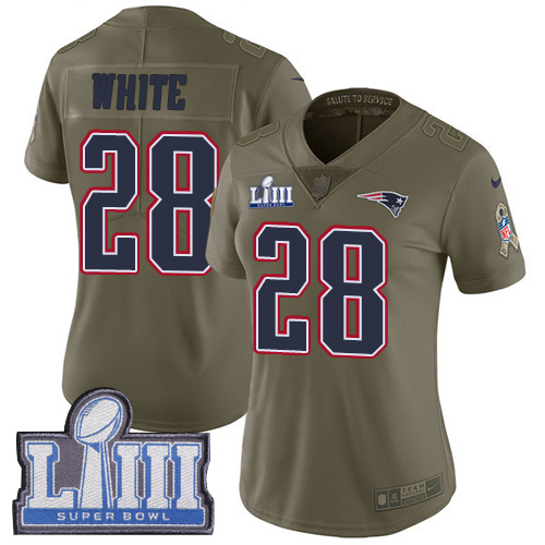 Nike Patriots #28 James White Olive Super Bowl LIII Bound Women's Stitched NFL Limited 2017 Salute to Service Jersey Nike Patriots #28 James White Olive Super Bowl LIII Bound Women's Stitched NFL Limited 2017 Salute to Service Jersey