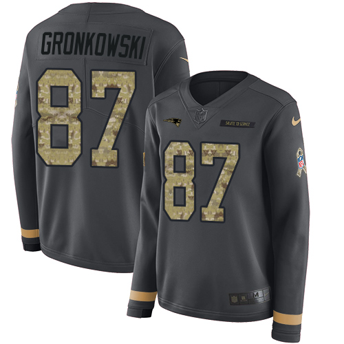 Nike Patriots #87 Rob Gronkowski Anthracite Salute to Service Women's Stitched NFL Limited Therma Long Sleeve Jersey Nike Patriots #87 Rob Gronkowski Anthracite Salute to Service Women's Stitched NFL Limited Therma Long Sleeve Jersey