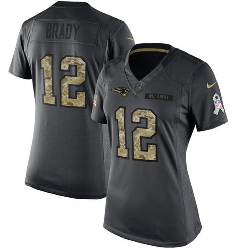 Nike Patriots #12 Tom Brady Black Women's Stitched NFL Limited 2016 Salute to Service Jersey Nike Patriots #12 Tom Brady Black Women's Stitched NFL Limited 2016 Salute to Service Jersey