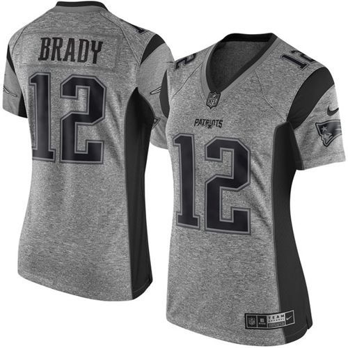 Nike Patriots #12 Tom Brady Gray Women's Stitched NFL Limited Gridiron Gray Jersey Nike Patriots #12 Tom Brady Gray Women's Stitched NFL Limited Gridiron Gray Jersey