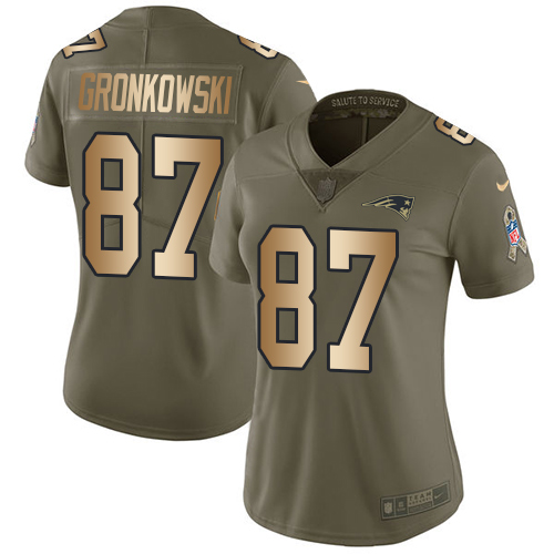 Nike Patriots #87 Rob Gronkowski Olive/Gold Women's Stitched NFL Limited 2017 Salute to Service Jersey Nike Patriots #87 Rob Gronkowski Olive/Gold Women's Stitched NFL Limited 2017 Salute to Service Jersey