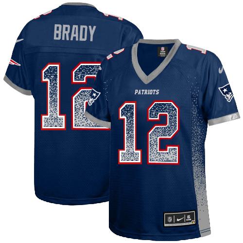 Nike Patriots #12 Tom Brady Navy Blue Team Color Women's Stitched NFL Elite Drift Fashion Jersey Nike Patriots #12 Tom Brady Navy Blue Team Color Women's Stitched NFL Elite Drift Fashion Jersey